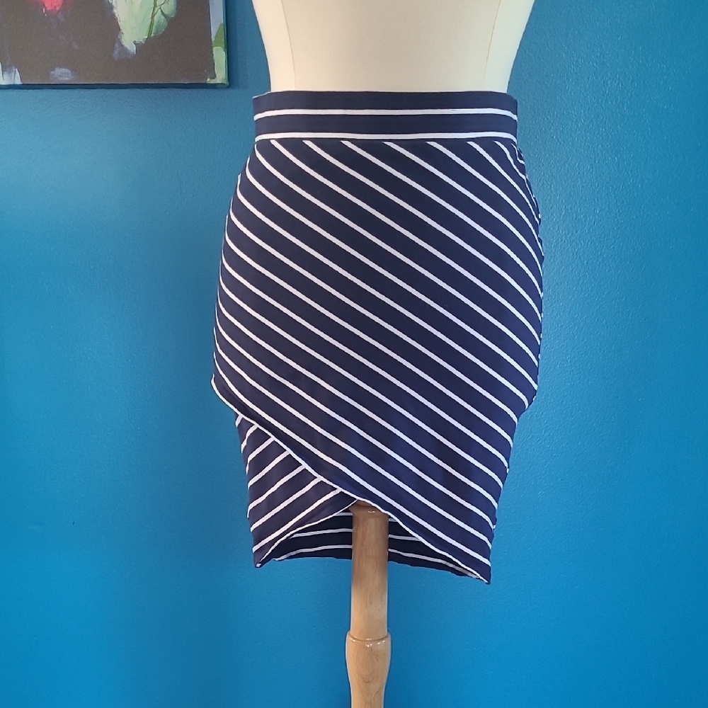 Torrid Navy & White Diagonal Stripe Asymmetrical Skirt
